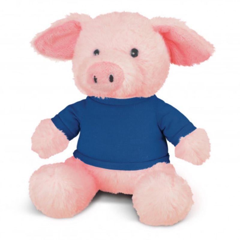 Set of 3 cuddly dark blue t-shirt pig plush toys, perfect for snuggling and nursery decor, each 200mm high.