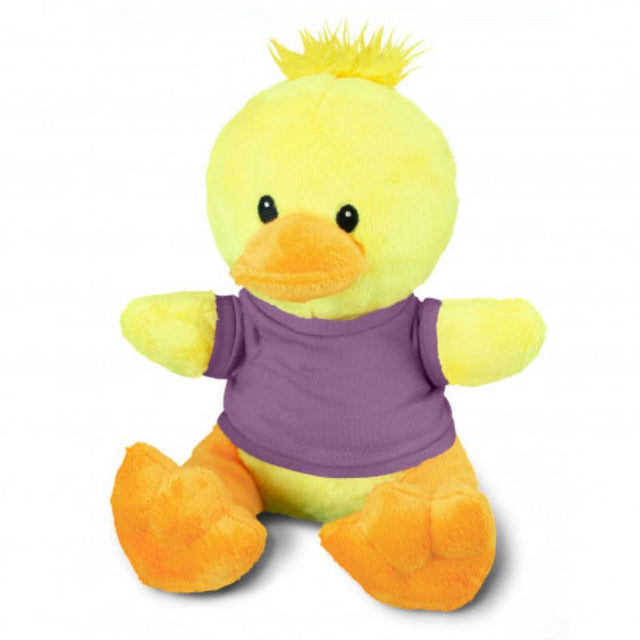 Set of 3 soft, huggable duck plush toys in yellow, orange, and purple, perfect for playtime and imaginative nurturing.