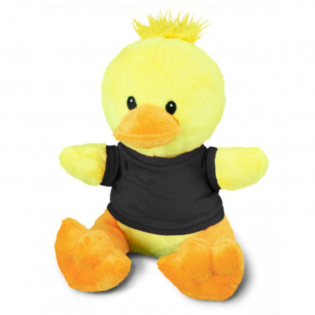 Set of 3 soft plush ducks in yellow, orange, and black, perfect for play and cuddles, measuring 220mm seated.