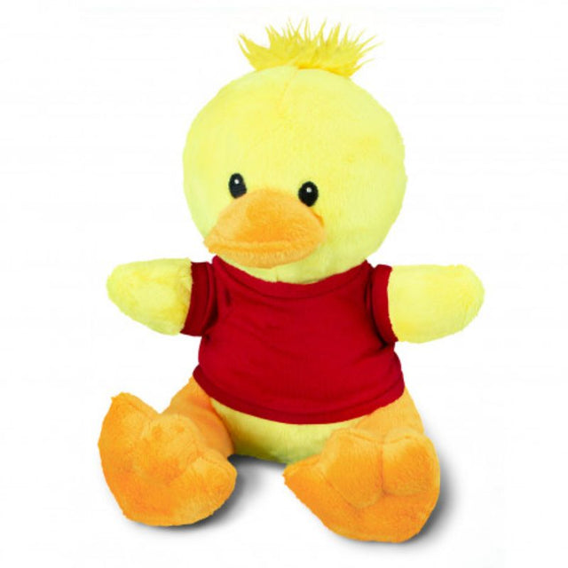Set of 3 colorful plush duck toys in yellow, orange, and red, perfect for playtime and nursery decor.