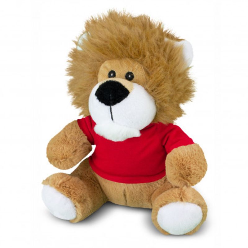Set of 3 soft light brown and red lion plush toys, perfect for cuddling and playing, each 220mm tall when seated.
