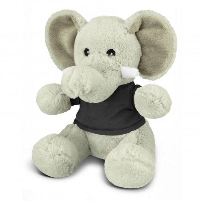 Set of 3 grey and black plush elephants, 220mm tall, soft and cuddly, perfect for children and decorative play.