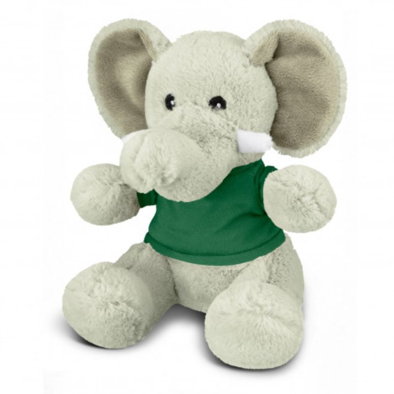 Set of 3 soft grey and dark green plush elephant toys, perfect for cuddling and imaginative play. Each measures 220mm seated.