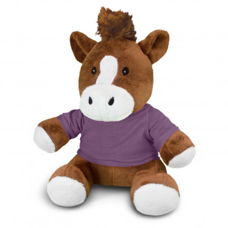 Set of 3 adorable brown and purple plush horse toys, perfect for cuddling and imaginative play, each measures 240mm seated.