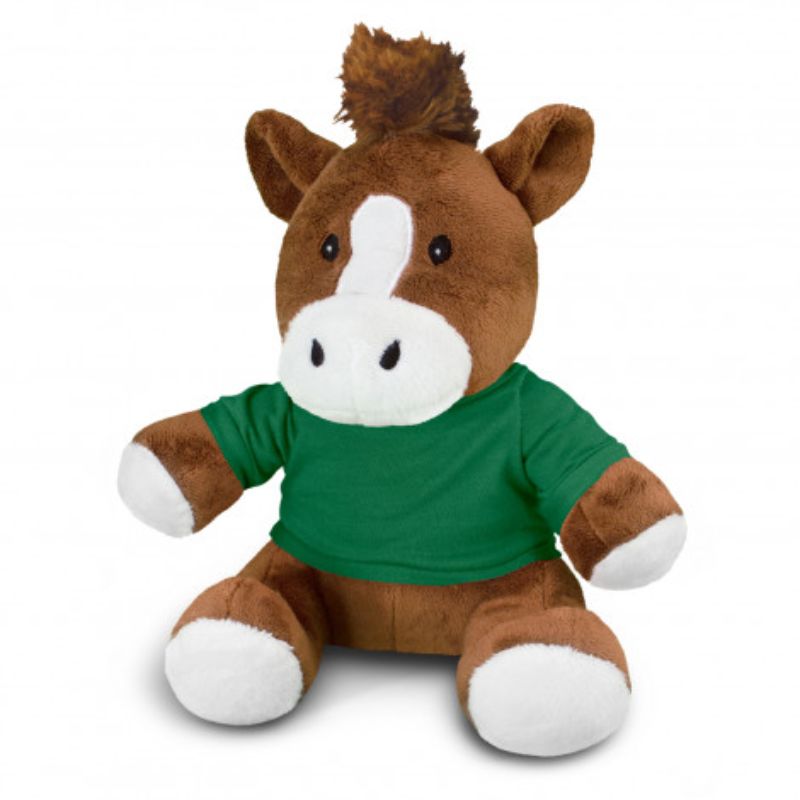 Set of 3 plush horse toys in brown and dark green, perfect for cuddling and imaginative play, 240mm seated.