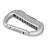 Set of 12 silver carabiner multi-tools with five functions, ideal for outdoor adventures and everyday use.