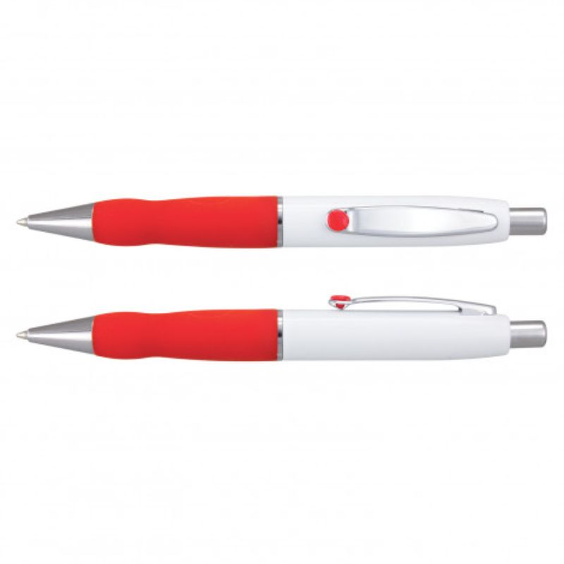 Set of 24 stylish Turbo Barrel pens in white and red with retractable design, soft grip, and premium German ink.