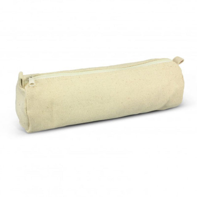 Stylish natural-colored round pencil case, 22cm, with durable canvas and zippered closure, set of 24 for students and artists.