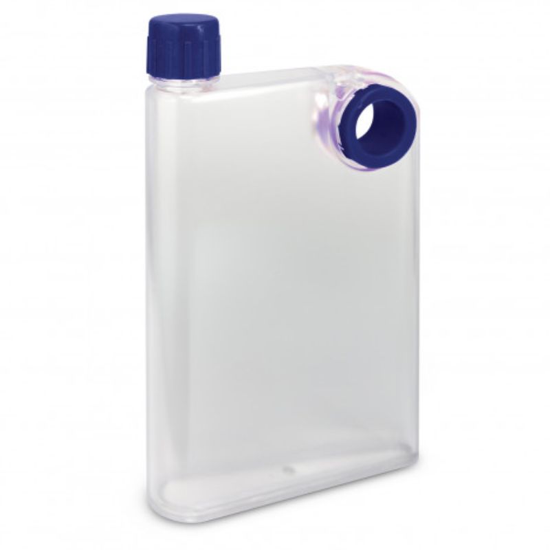 Set of 6 dark blue frosted water bottles, 21.5cm tall, BPA-free, with secure lid and finger grip for easy hydration on-the-go.