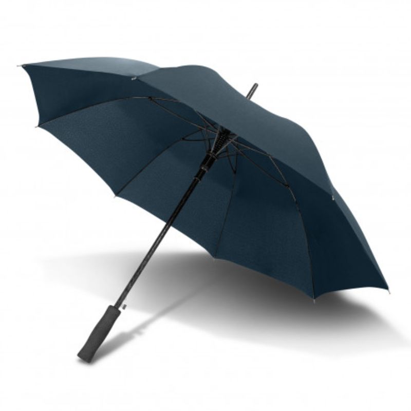 Set of 3 navy umbrellas with automatic open, durable pongee canopy, lightweight fibreglass frame, and comfortable grip.
