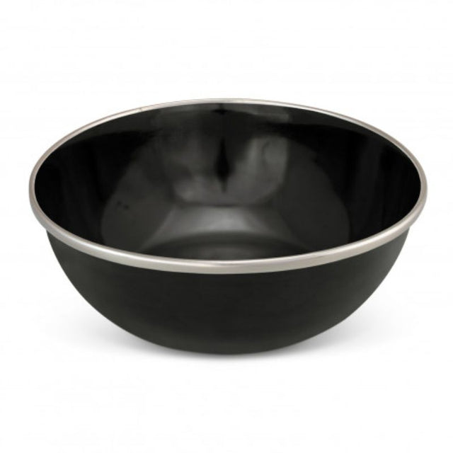 Set of 6 durable black enamel bowls, perfect for outdoor dining and camping, measuring 153mm diameter and 60mm height.