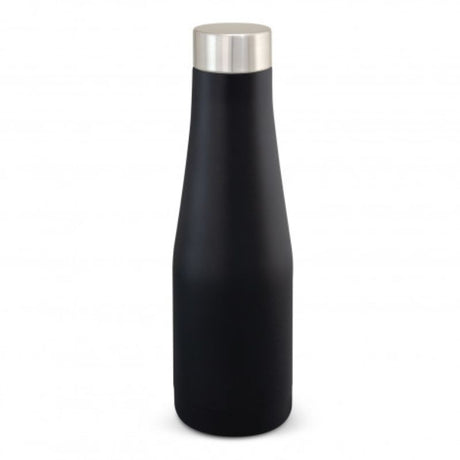 Matt black 500ml vacuum bottle with double-wall insulation, keeps drinks cold for 24 hours and hot for 12 hours.