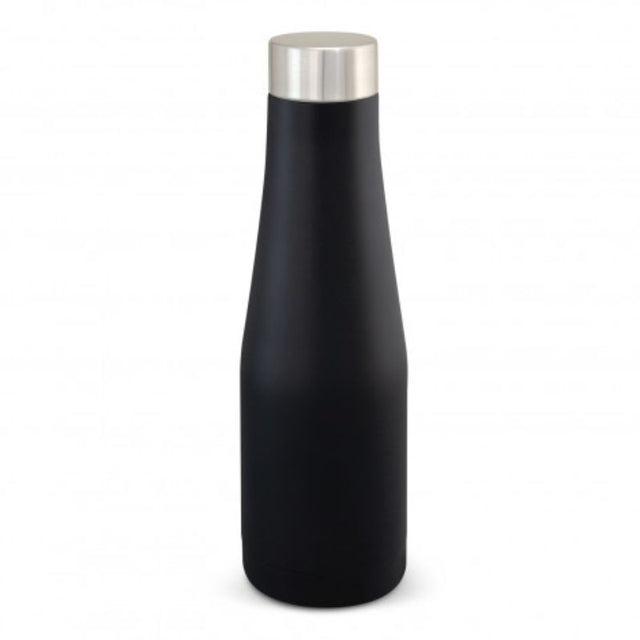 Matt black 500ml vacuum bottle with double-wall insulation, keeps drinks cold for 24 hours and hot for 12 hours.
