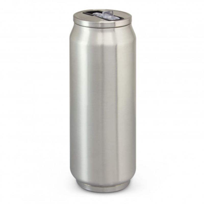 Set of 3 stainless steel vacuum bottles, 600ml, stylish can-shaped design with flip-out drinking valve and straw.
