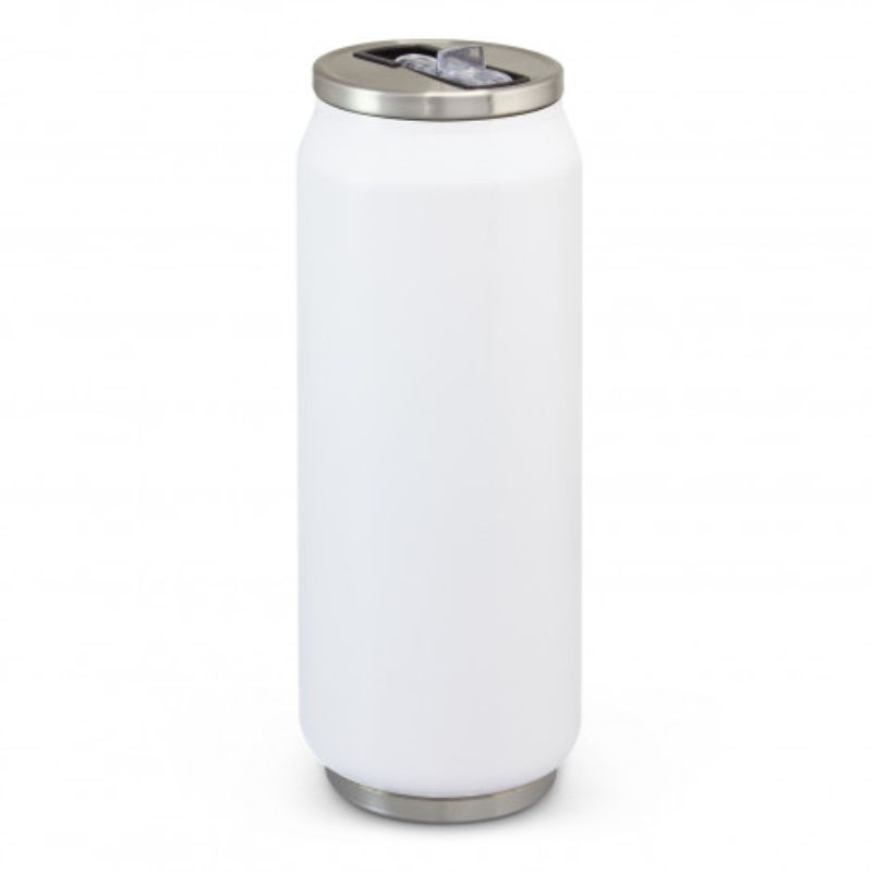 Set of 3 Gloss White Canister Vacuum Bottles, 600ml, double-wall insulated, with flip-out valve and straw for on-the-go hydration.
