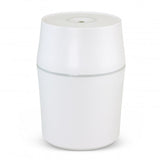 A sleek white aroma diffuser with 150ml capacity, ambient lighting, perfect for creating a relaxing atmosphere.