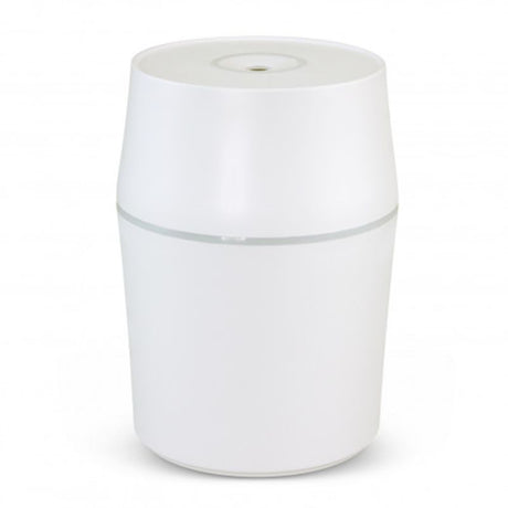 A sleek white aroma diffuser with 150ml capacity, ambient lighting, perfect for creating a relaxing atmosphere.