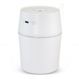 Sleek white aroma diffuser enhancing any space with essential oils and soothing multi-colored lighting for relaxation.