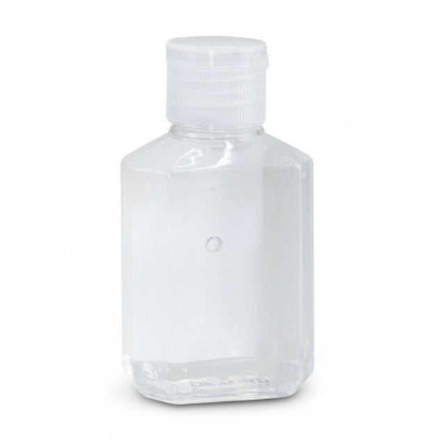 Set of 24 clear 60ml hand sanitiser gel bottles with flip cap, kills 99.9% of germs, perfect for on-the-go hygiene.