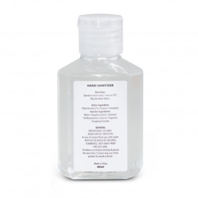 Set of 24 clear hand sanitiser gel bottles (60ml) with flip cap, kills 99.9% of germs, perfect for on-the-go hygiene.