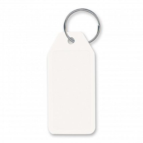 Bulk pack of 50 white hard plastic key rings, ideal for organizing keys or as promotional giveaways.