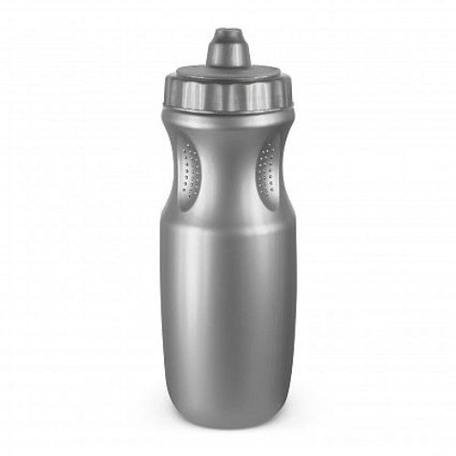 Set of 12 silver Calypso drink bottles, 600ml, BPA-free with non-drip valve, perfect for hydration on-the-go.