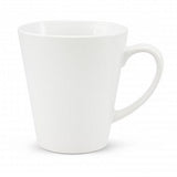 Elegant white stoneware latte mug with 300ml capacity, perfect for lattes and cappuccinos, presented in a stylish gift box.