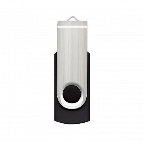 Compact silver and black Helix 8GB Flash Drive with a metal swivel and rubber casing for stylish, durable data storage.