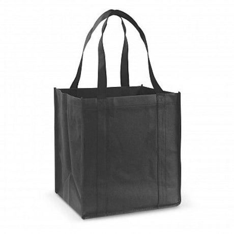 Set of 20 black Super Shopper Tote Bags made from eco-friendly, durable material with reinforced handles for heavy shopping.