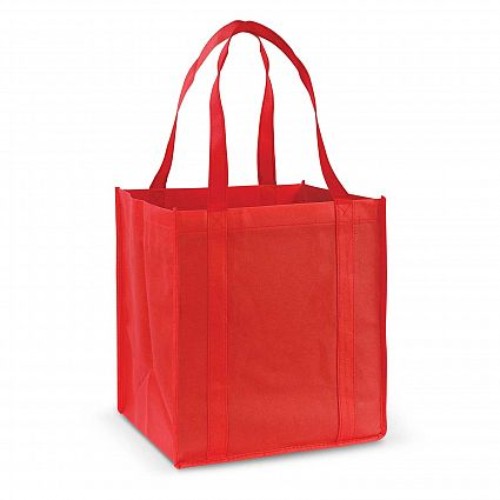 Vibrant red eco-friendly tote bags, set of 20, with reinforced handles and spacious gusset for heavy shopping.