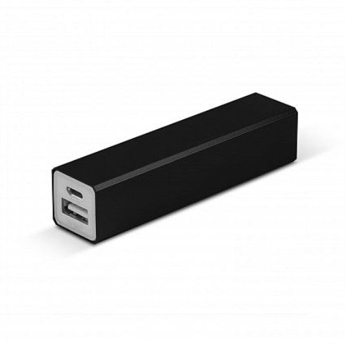 Sleek black Megatron Power Bank, 2200mAh, compact design for on-the-go charging of USB devices.