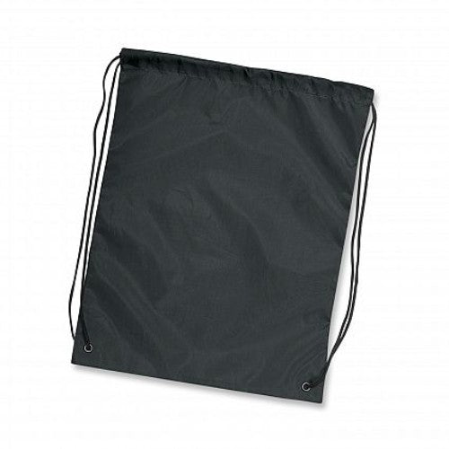 Set of 20 black drawstring backpacks made from durable 210D polyester, ideal for schools, sports, and promotional events.