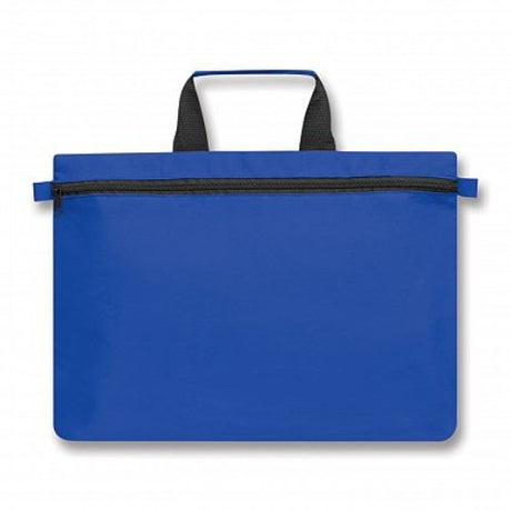 Set of 10 blue Expo Satchels made from eco-friendly material, featuring zippered closures and woven handles for portability.