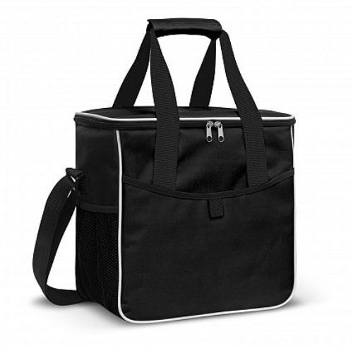Large black Nordic Cooler Bag with thick insulation, waterproof liner, and spacious pockets ideal for outdoor adventures.