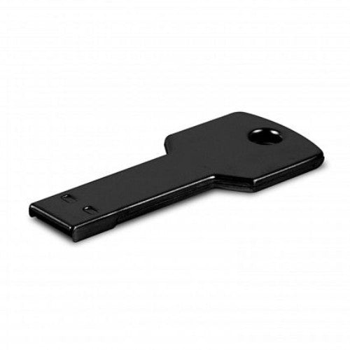 Sleek black 4GB USB 2.0 flash drive with a key shape, perfect for portable data storage and transfer.