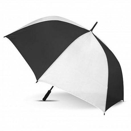 Hydra Sports Umbrella in white and black, featuring automatic opening, wind-resistant frame, and a 1300mm canopy for protection.