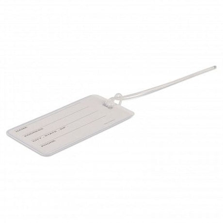 Set of 50 white plastic luggage tags with private address card pockets, ideal for organizing travel gear and enhancing bag visibility.