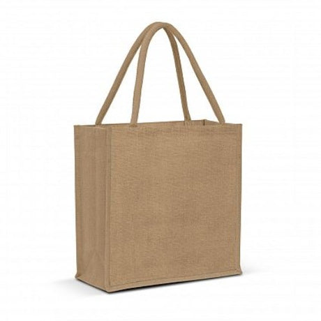 Natural jute tote bag set of 6, spacious with padded handles, perfect for shopping and eco-friendly living.