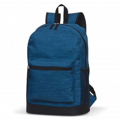 Durable blue Traverse Backpack with padded straps, laptop compartment, and mesh pockets for versatile use.