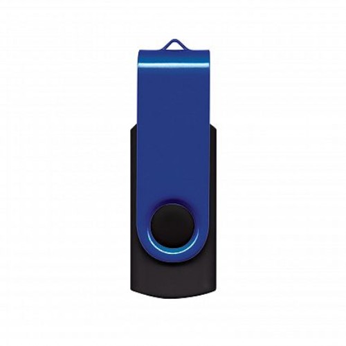 Helix 16GB Flash Drive in blue and black, featuring a metal swivel, rubber finish, and compact design for easy portability.