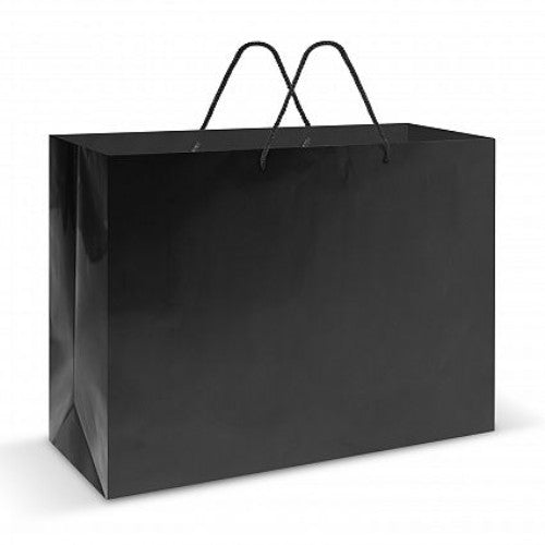 Set of 20 extra large black laminated carry bags with sturdy handles, perfect for groceries, gifts, or events.