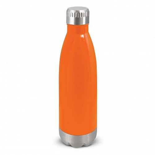 Vibrant orange stainless steel vacuum bottle, 500ml, keeps drinks cold for 24 hours or hot for 12, perfect for travel or gifts.