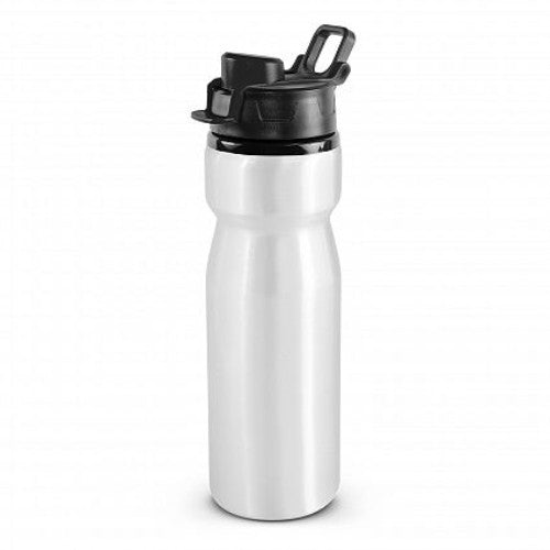 Viper Drink Bottle set of 6 in white and black, 750ml aluminum, leak-proof caps, with ergonomic carry handle.