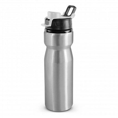Six sleek silver and white Viper drink bottles with leak-proof snap caps and carry handles for convenient hydration on-the-go.