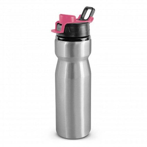 Set of 6 Viper Drink Bottles in silver and pink, featuring leak-proof caps and carry handles for easy hydration on the go.