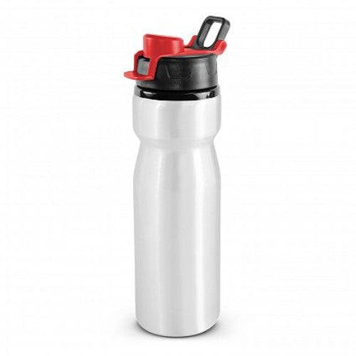 Set of 6 Viper aluminium drink bottles in white and red, 750ml, with leak-proof snap caps and convenient carry handles.