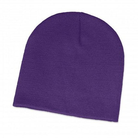 Set of 10 purple Commando Beanies, close-fitting and stylishly knitted for warmth and comfort in winter outings.