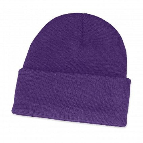 Set of 10 warm purple Everest beanies with roll-up cuffs, ideal for winter outings and stylish comfort for all ages.