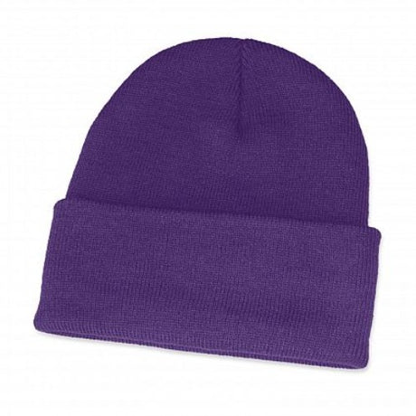 Set of 10 warm purple Everest beanies with roll-up cuffs, ideal for winter outings and stylish comfort for all ages.