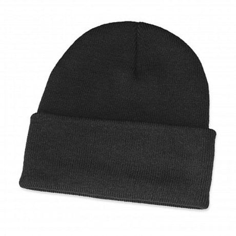 Set of 10 black Everest beanies made from warm knitted acrylic, featuring a versatile roll-up cuff for a stylish fit.